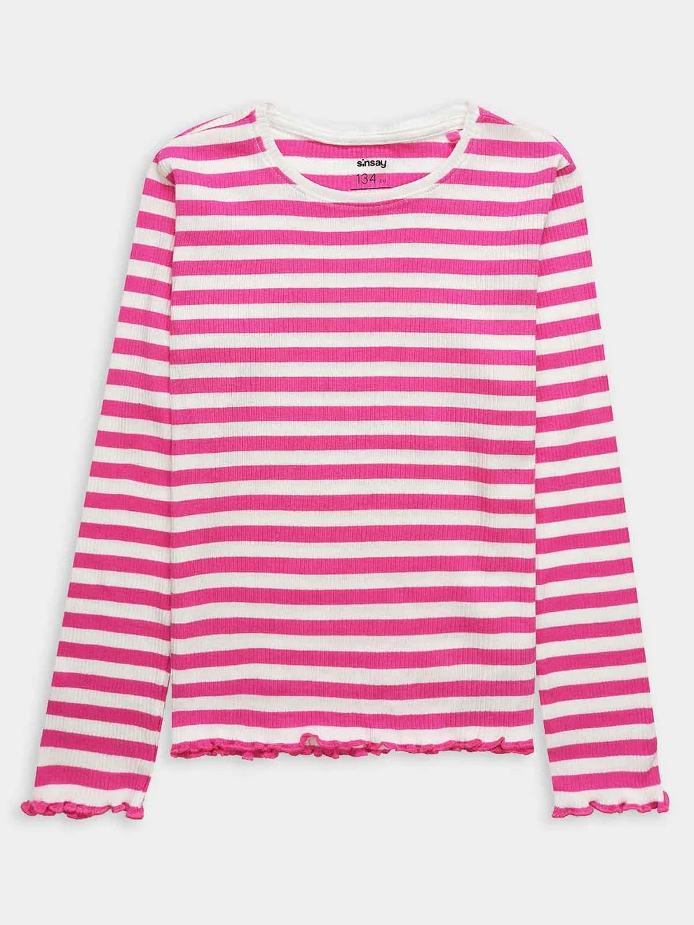 Girls Pink Striped Rib Long Sleeve T- Shirt