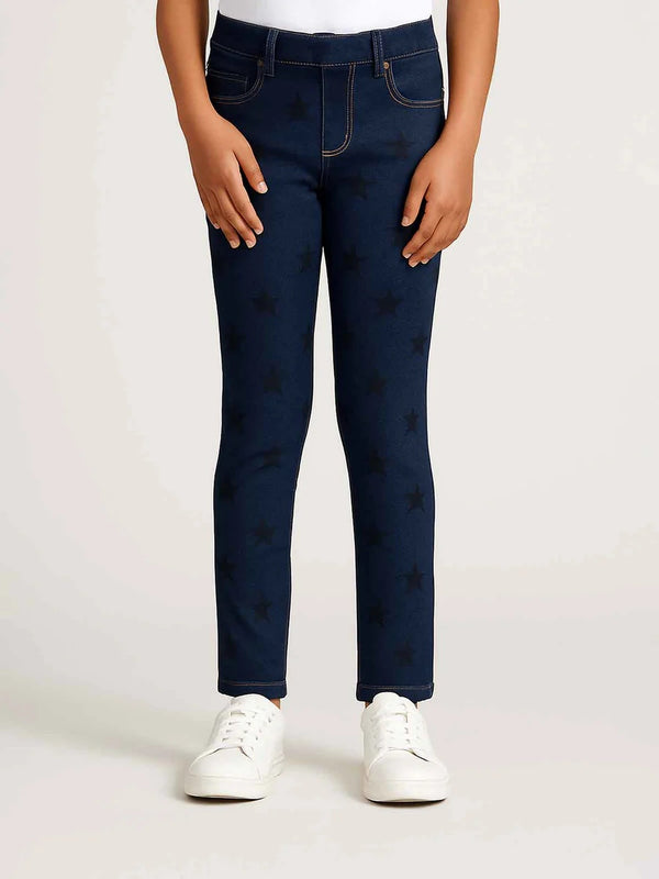 Girls Navy Denim Jeggings