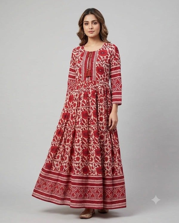 Maroon Floral Printed Maxi