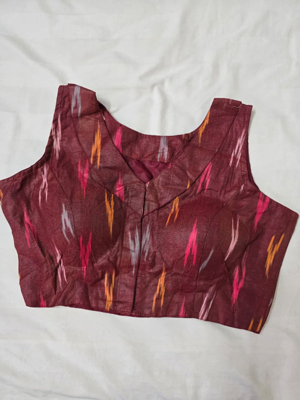 Ready-Made Blouse-Brown/Ikat/Sleeveless