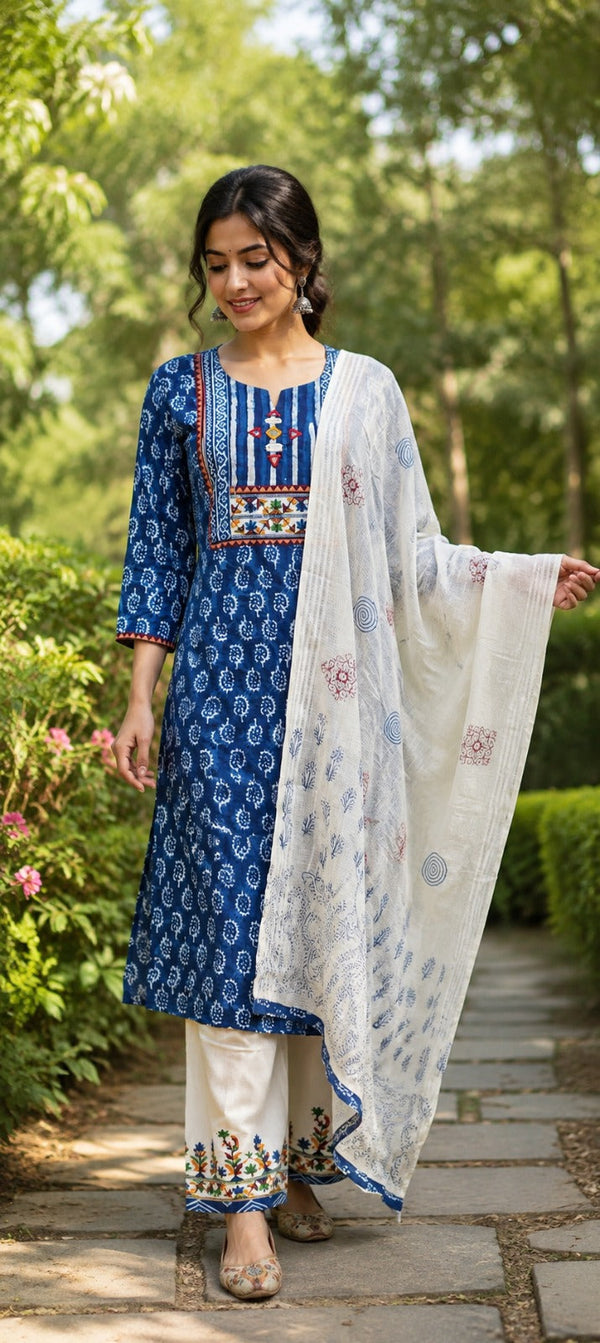 Indigo Magic - Pure cotton Ajrak printed Kurti set