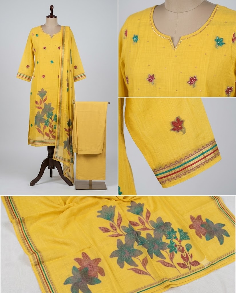 Mustard Yellow- Elegant Pearl Embroidery Kurti Set