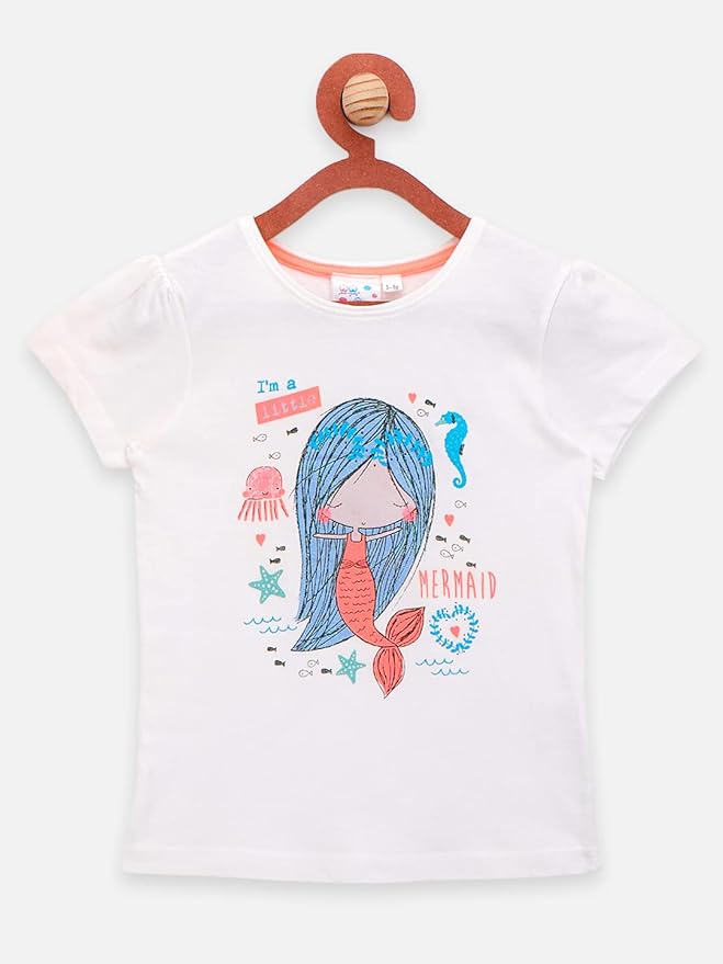 Girls Glitter Printed T Shirt - White