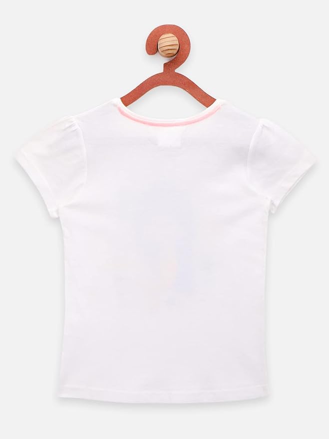 Girls Glitter Printed T Shirt - White