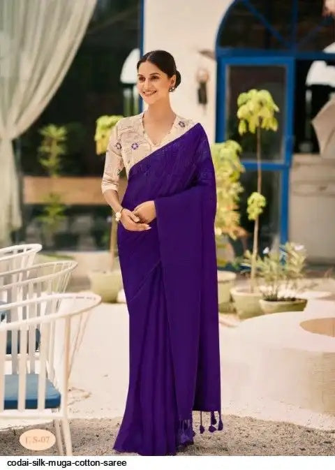 Linen Sarees Codai Cilk - Linen Sarees with Designer Blouse(Unstitched) - Violet