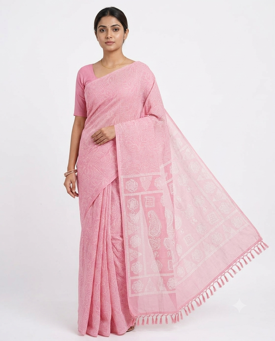 Beautiful Pink Printed cotton saree
