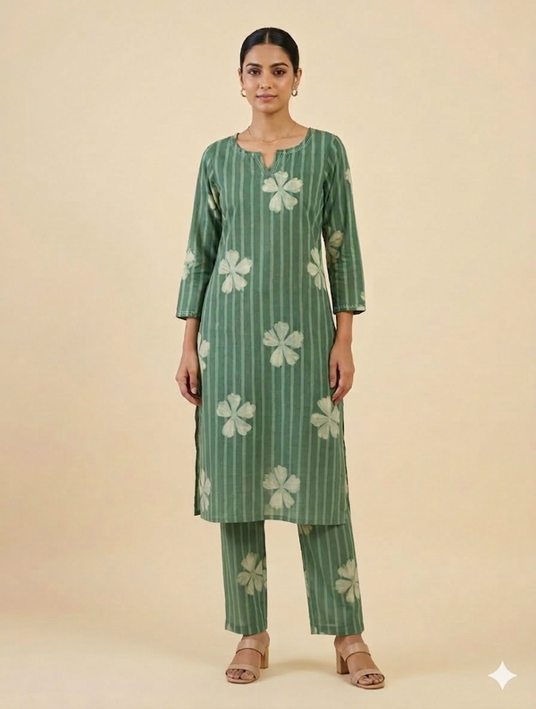 Jaipur Cotton Co ord Set - Green Stripes