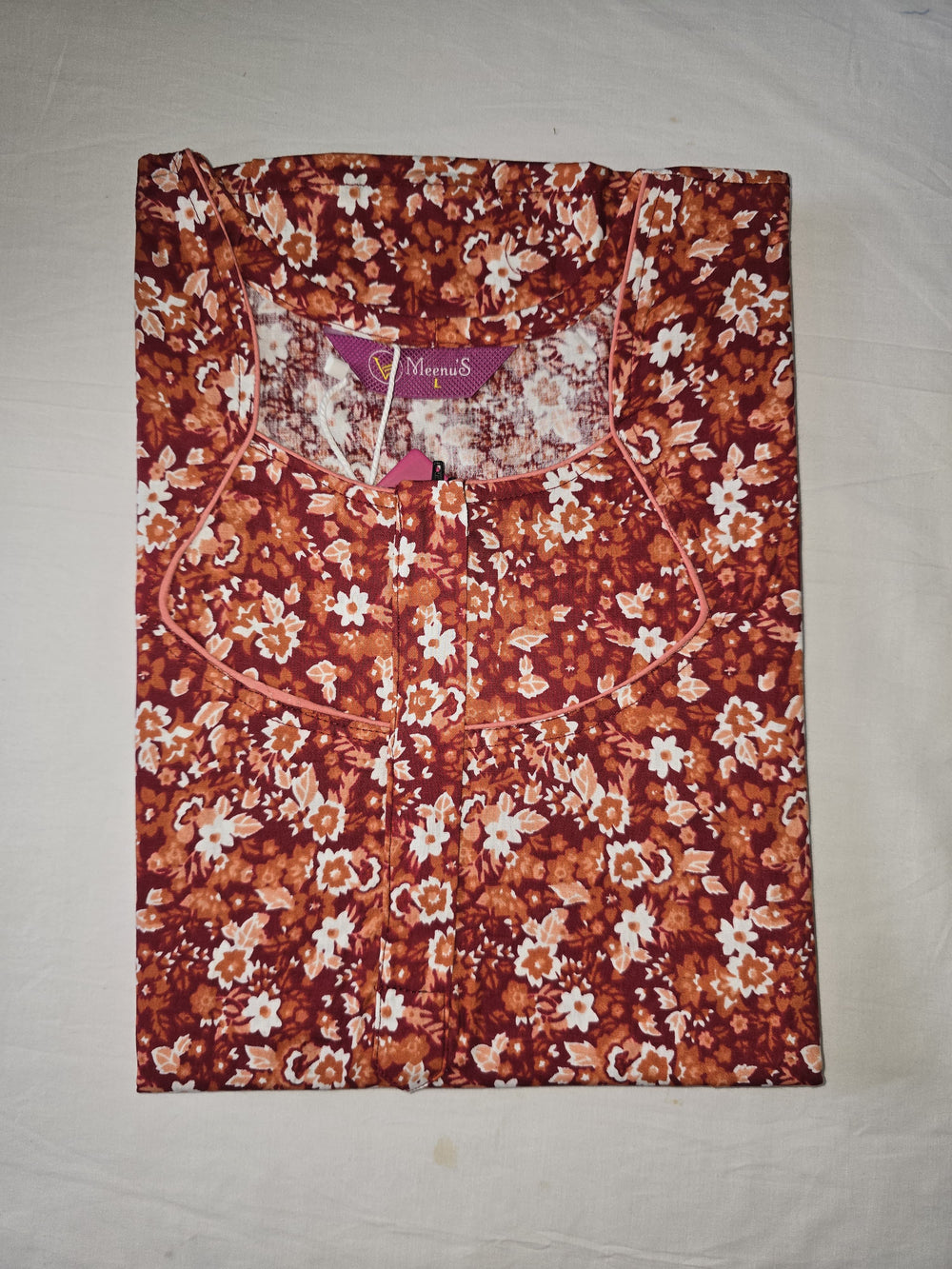 Meenu's Lotus Cotton nighty Rust Orange L