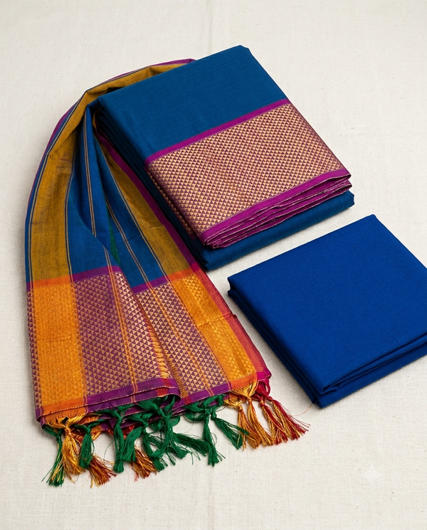 Royal Blue Narayanpet Suit Set - Unstitched