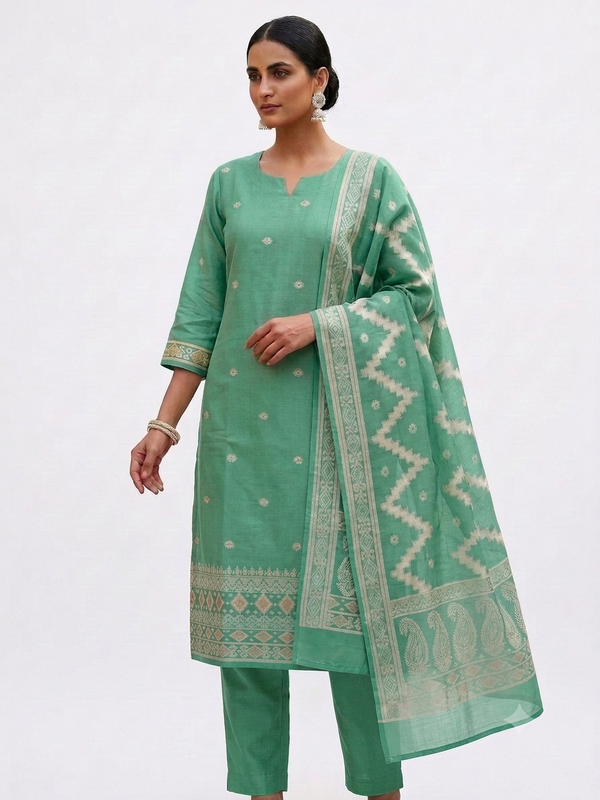 Pista Green Raw Silk Embroidered Salwar Set