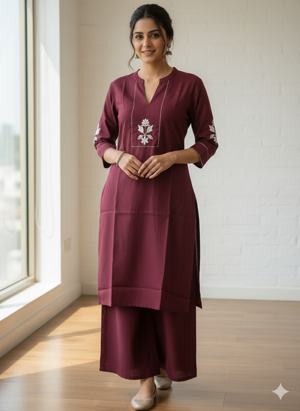 Modal Co ord Set -Wine red (XL)