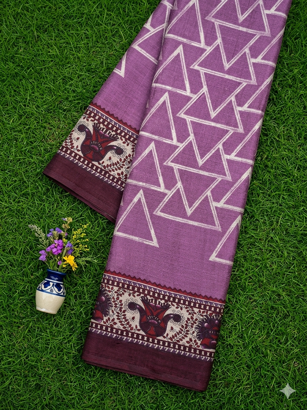 Printed Art silk saree with attached blouse