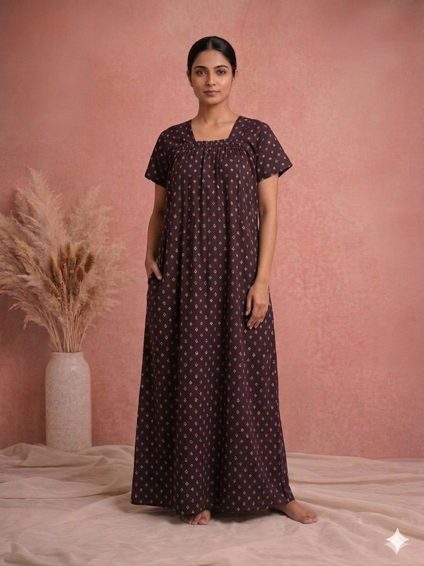Meenu's Sunflower Cotton nighty Wine L