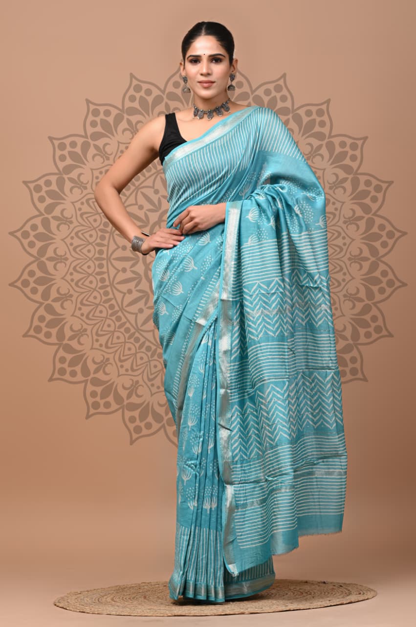 Beautiful Blue Pure Maheshwari cotton saree