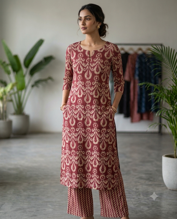 Maroon Printed Cotton Co-ord Set
