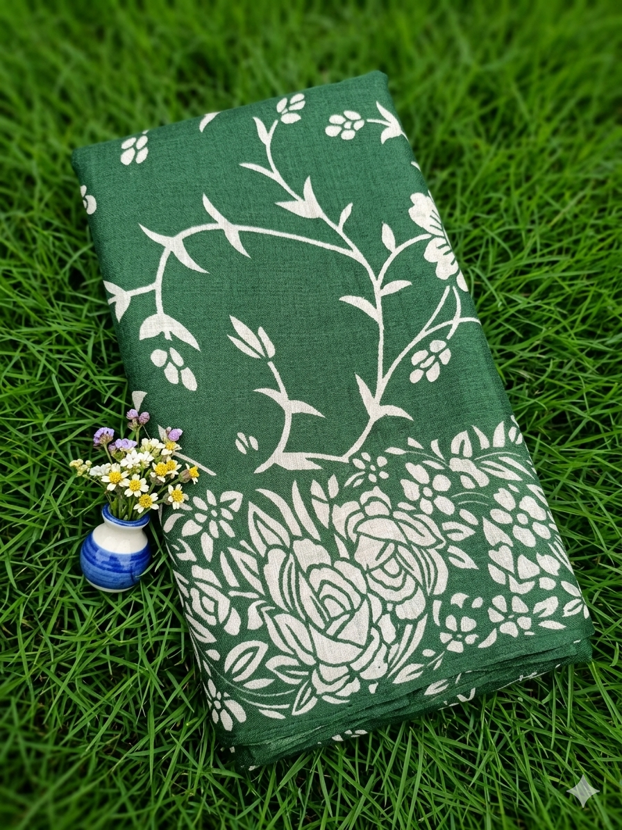 Printed Art silk saree with attached blouse