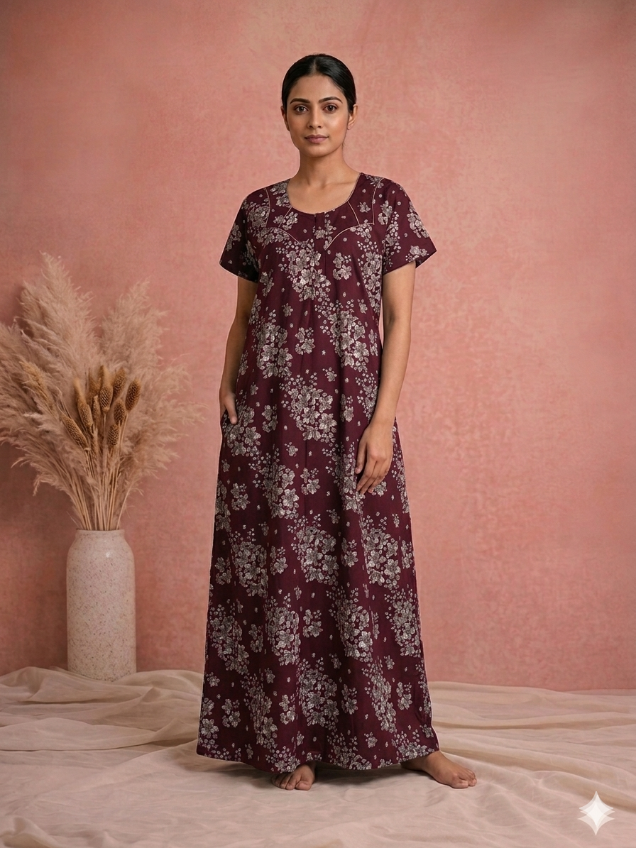 Meenu's Lotus Cotton nighty Maroon XXL