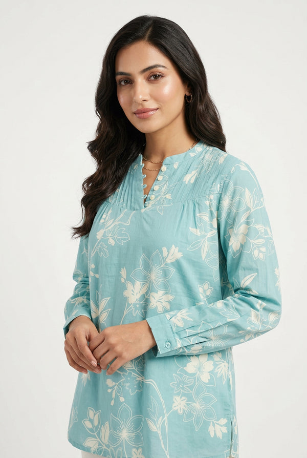 Sky Blue Jaipur cotton Printed Tunics