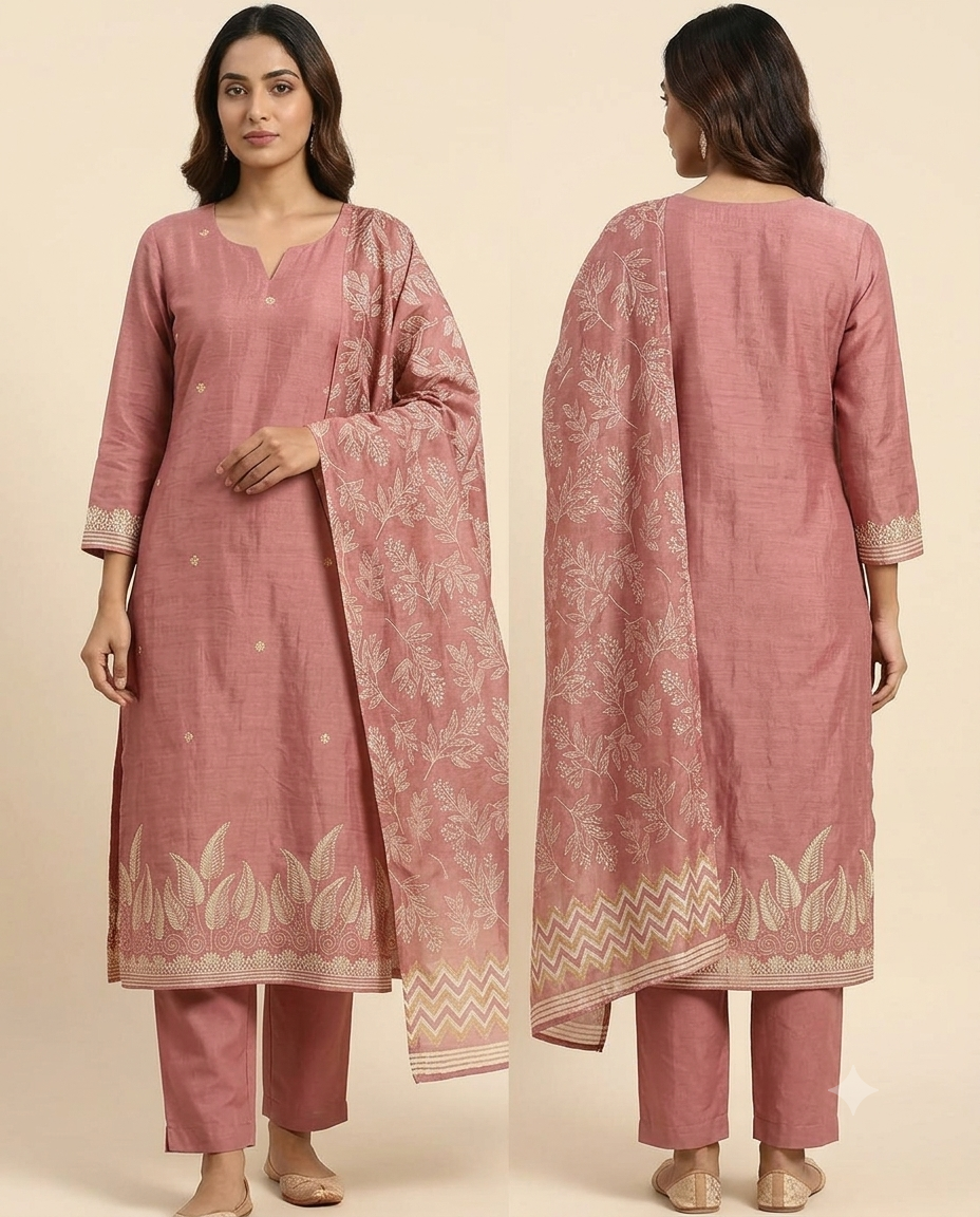 Dusty Rose Raw Silk Embroidered Salwar Set