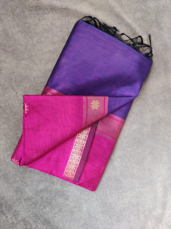 Pink and Purple Maheshwari Cotton saree with zari buttas