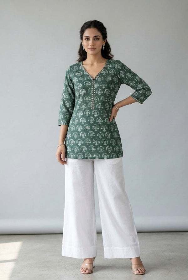 Green Jaipur cotton Printed Tunics