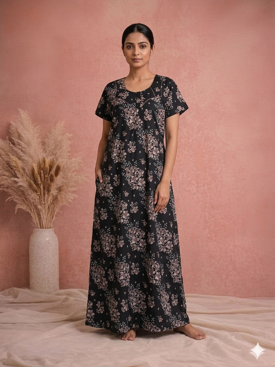 Meenu's Lotus Cotton nighty Elephant black XXL