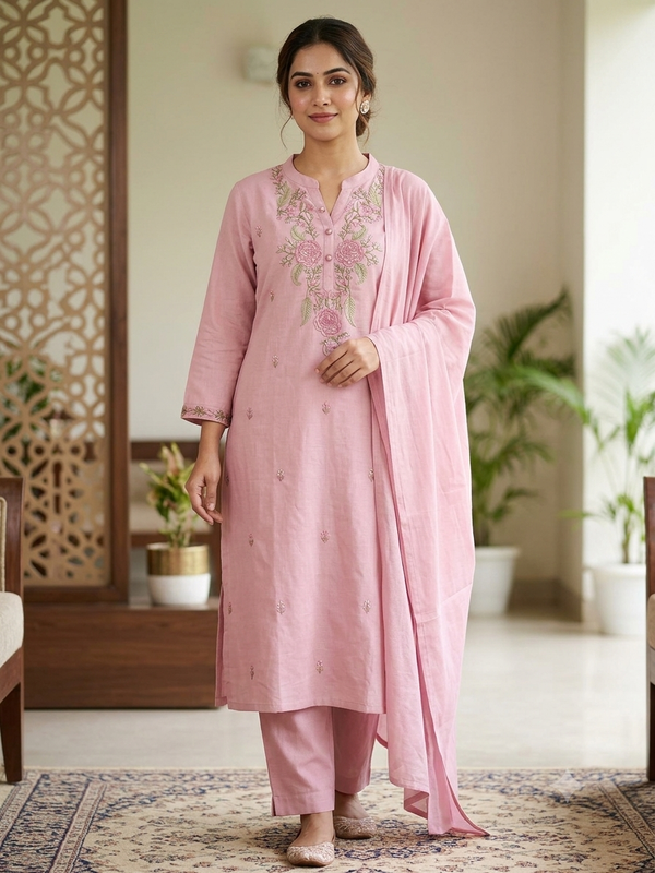 Baby Pink embroidered Cotton salwar set