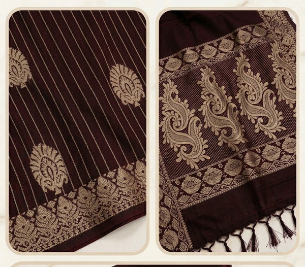 Brown thread work cotton saree