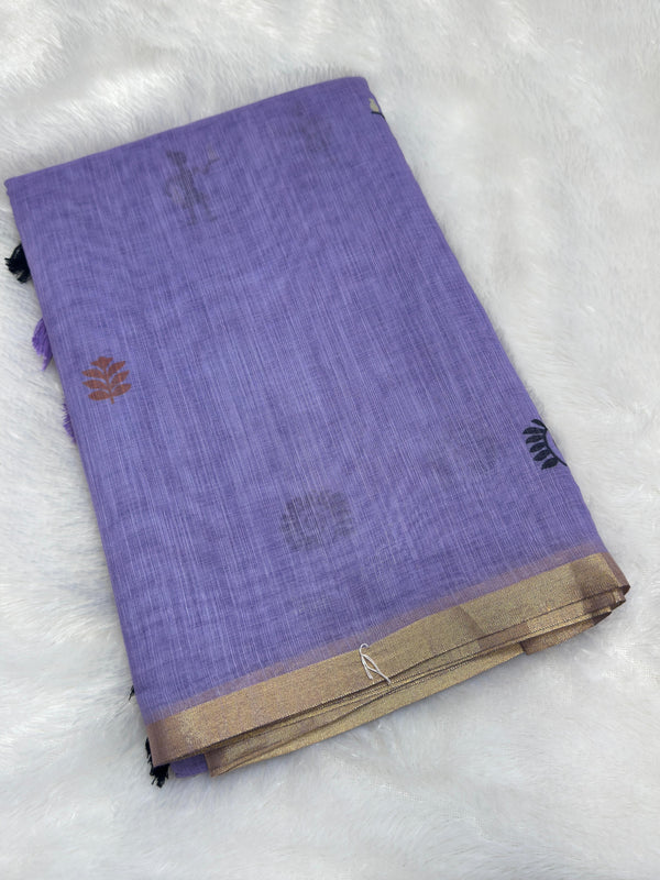 Classic Lavender with Tribal Printed Linen saree with Zari border