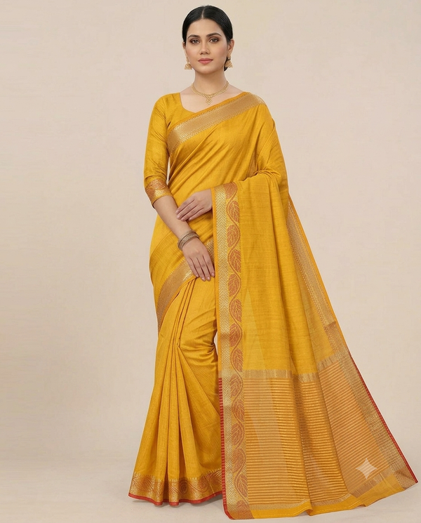 Royal Yellow Raw silk saree with zari border