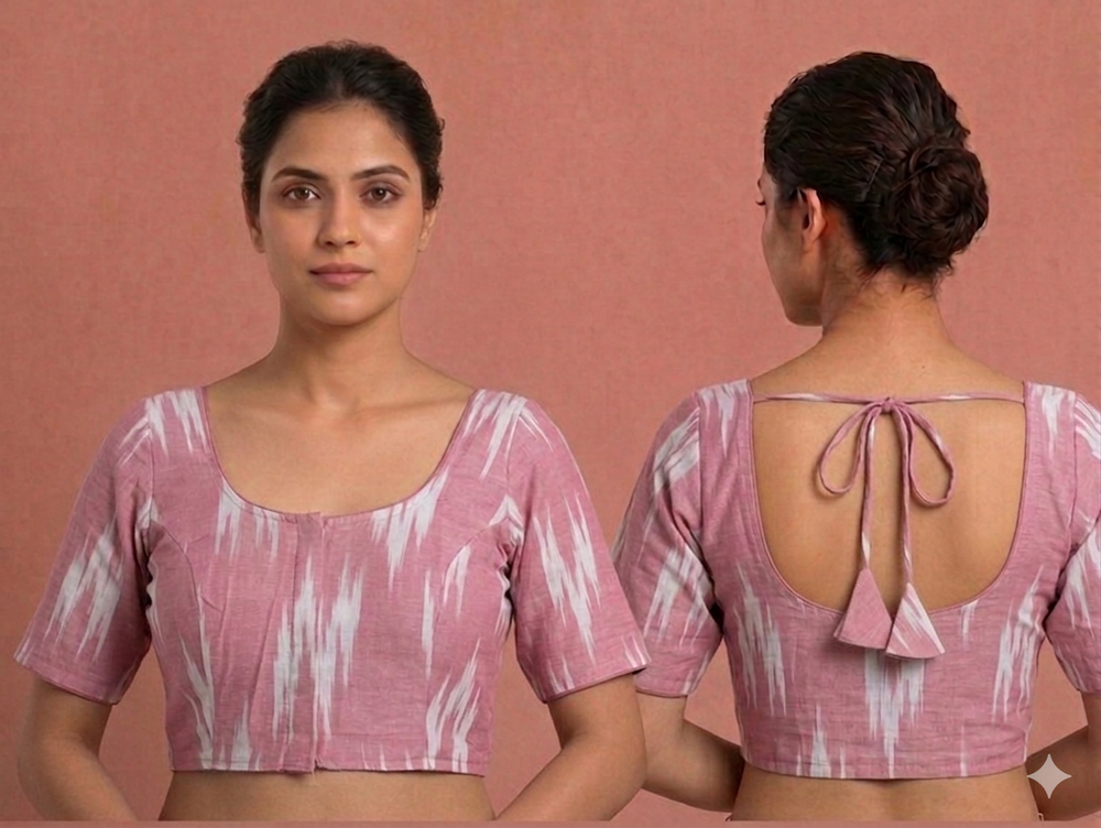 Princess cut Readymade blouse - Ikat cotton Baby Pink