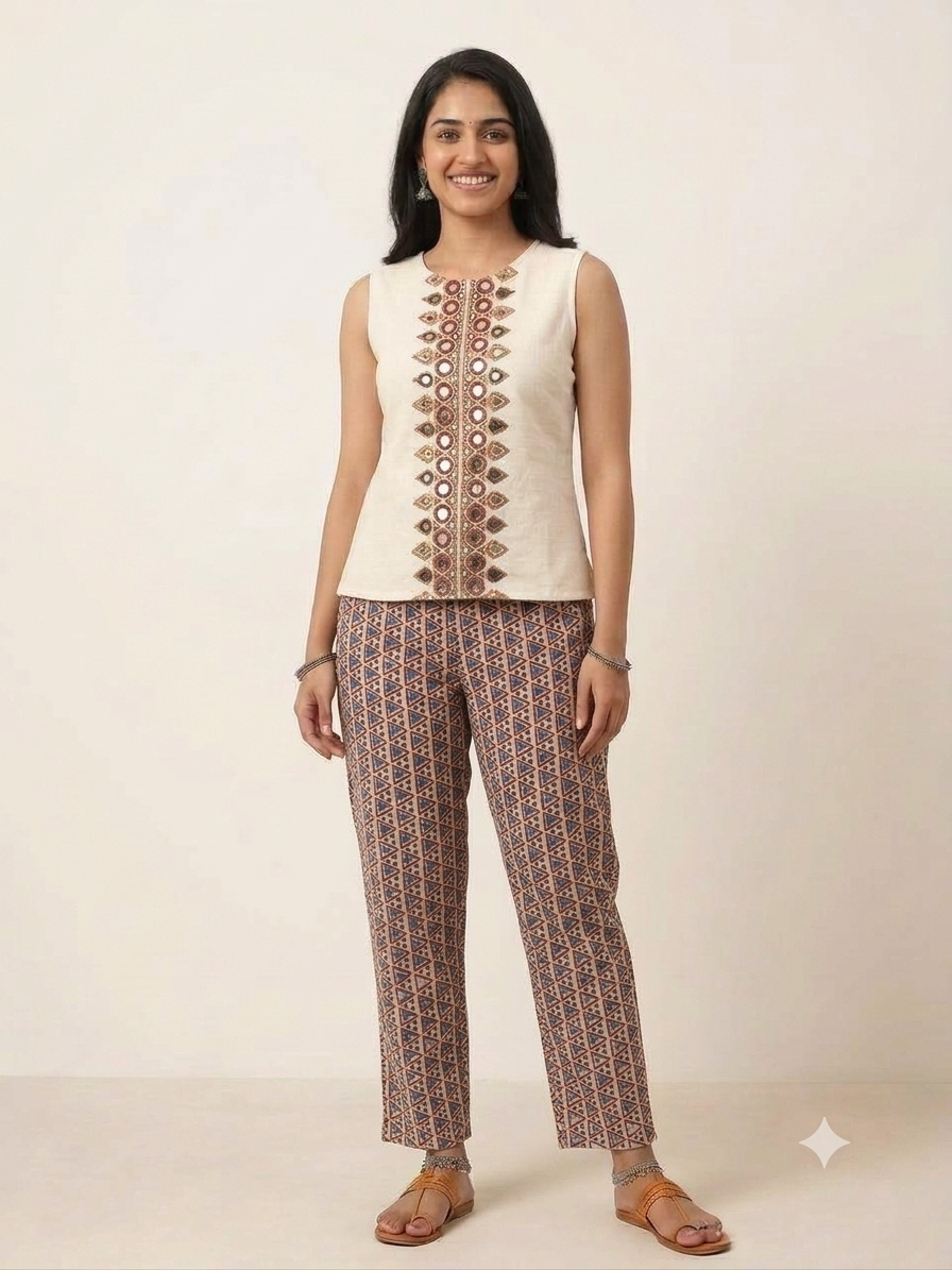 Kalamkari Regular Pant -Red Triangle
