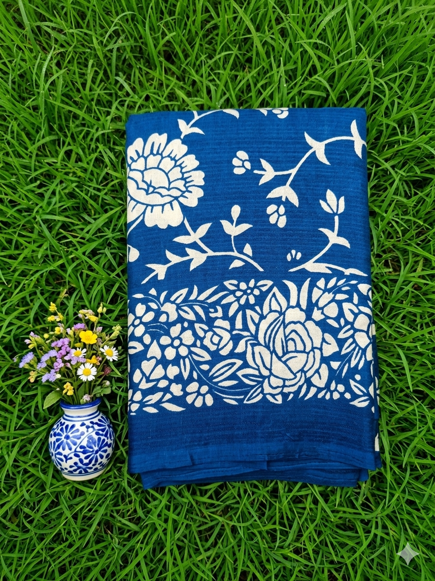 Printed Art silk saree with attached blouse