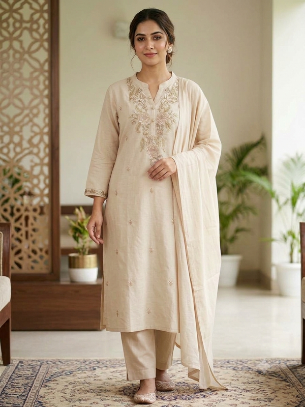 Ivory embroidered Cotton salwar set