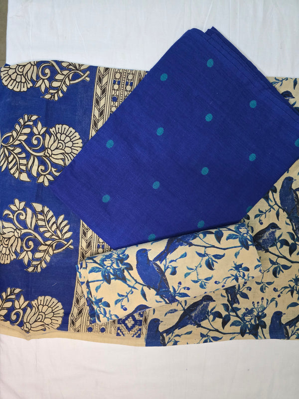 MANGALGIRI TOP COTTON KALAMKARI BOTTOM DUPATTA/-Blue salwar material