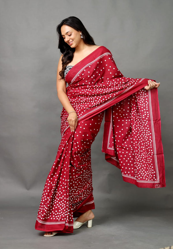 Dark Megenta mul cotton saree