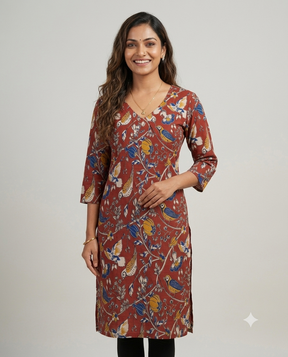 Maroon Branches - Kalamkari Cotton Kurti