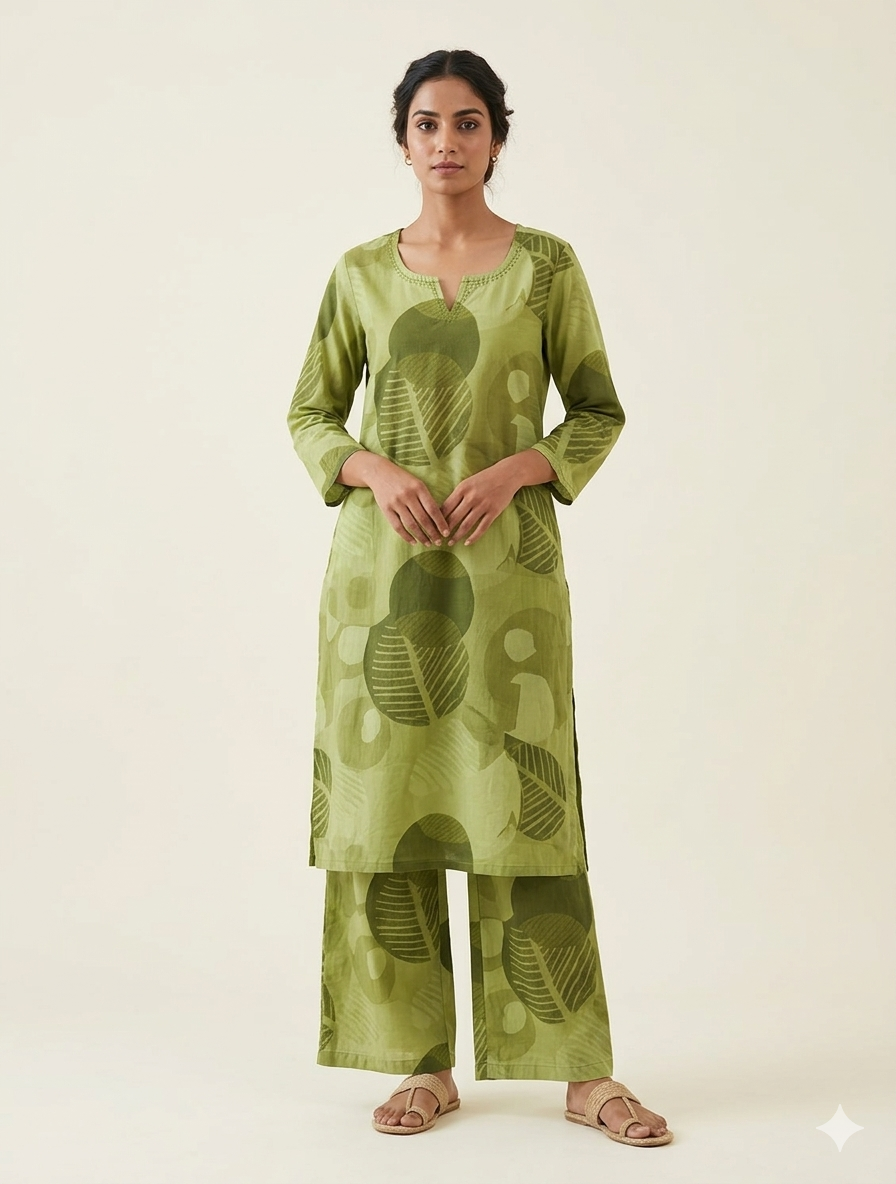 Jaipur Cotton Co-ord Set - Green- M