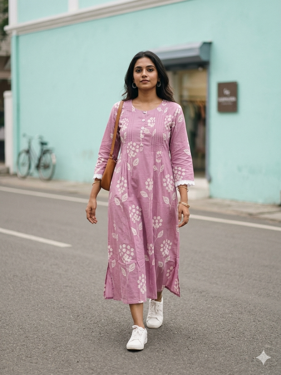 Jaipur cotton Anarkali kurti Pink