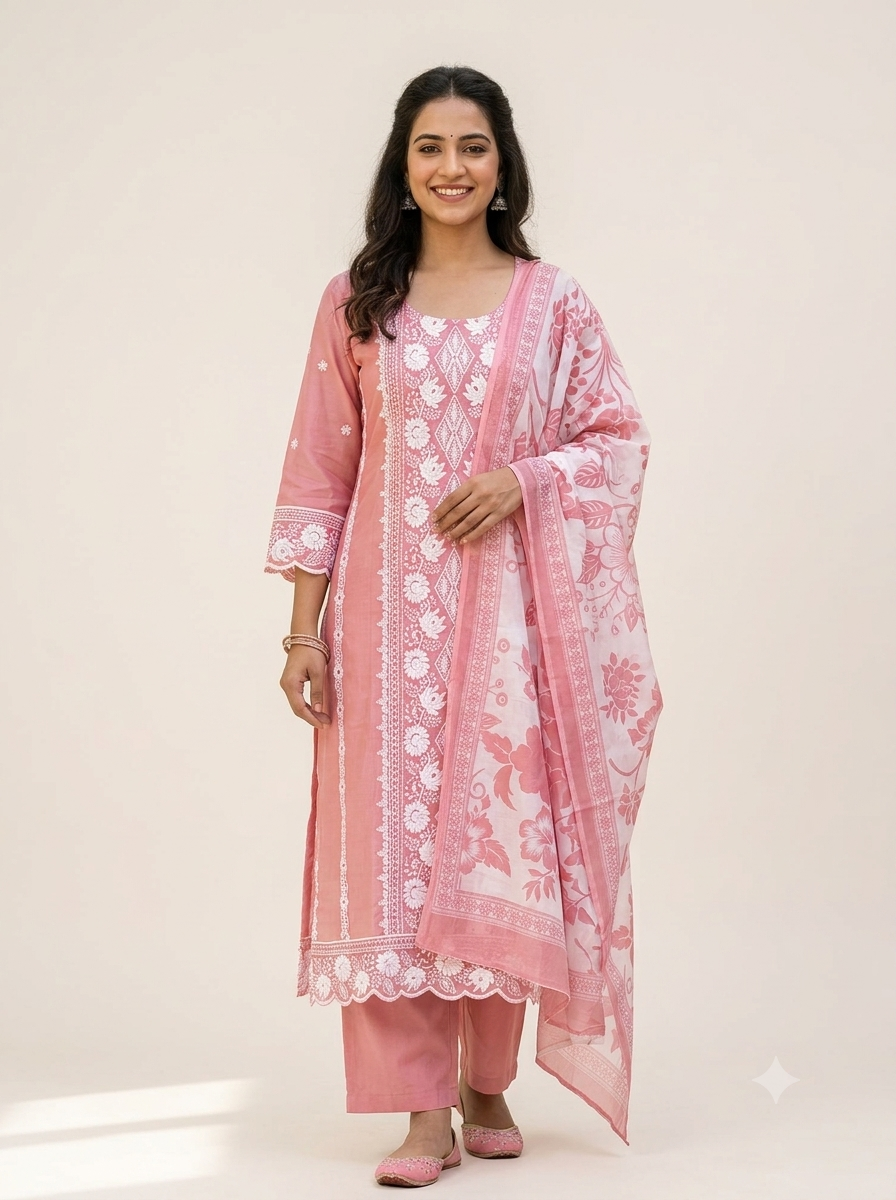 Blush Bloom Semi Mul Chanderi Embroidered Salwar Set
