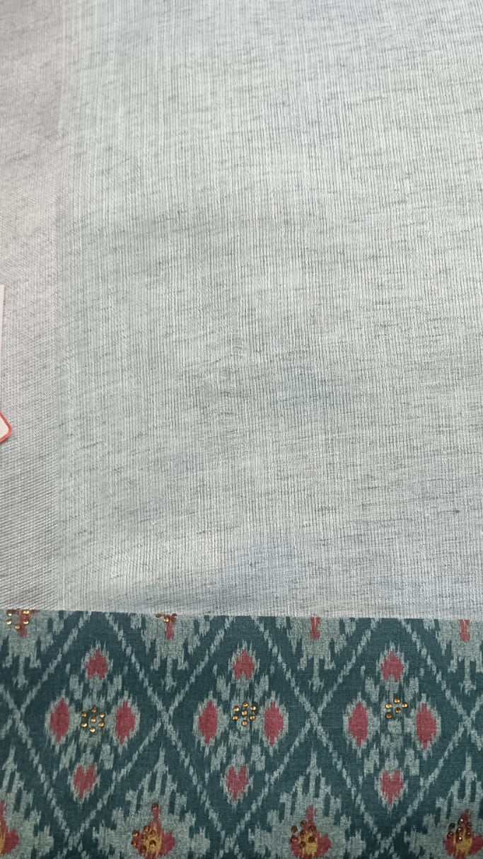 Soft linen saree with Designer blouse - Light Blue
