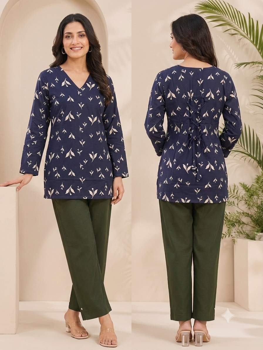Navy Printed Tunics with Backknot