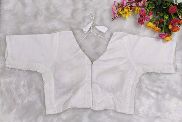 Princess cut Side Elastic Cotton Readymade blouse - White