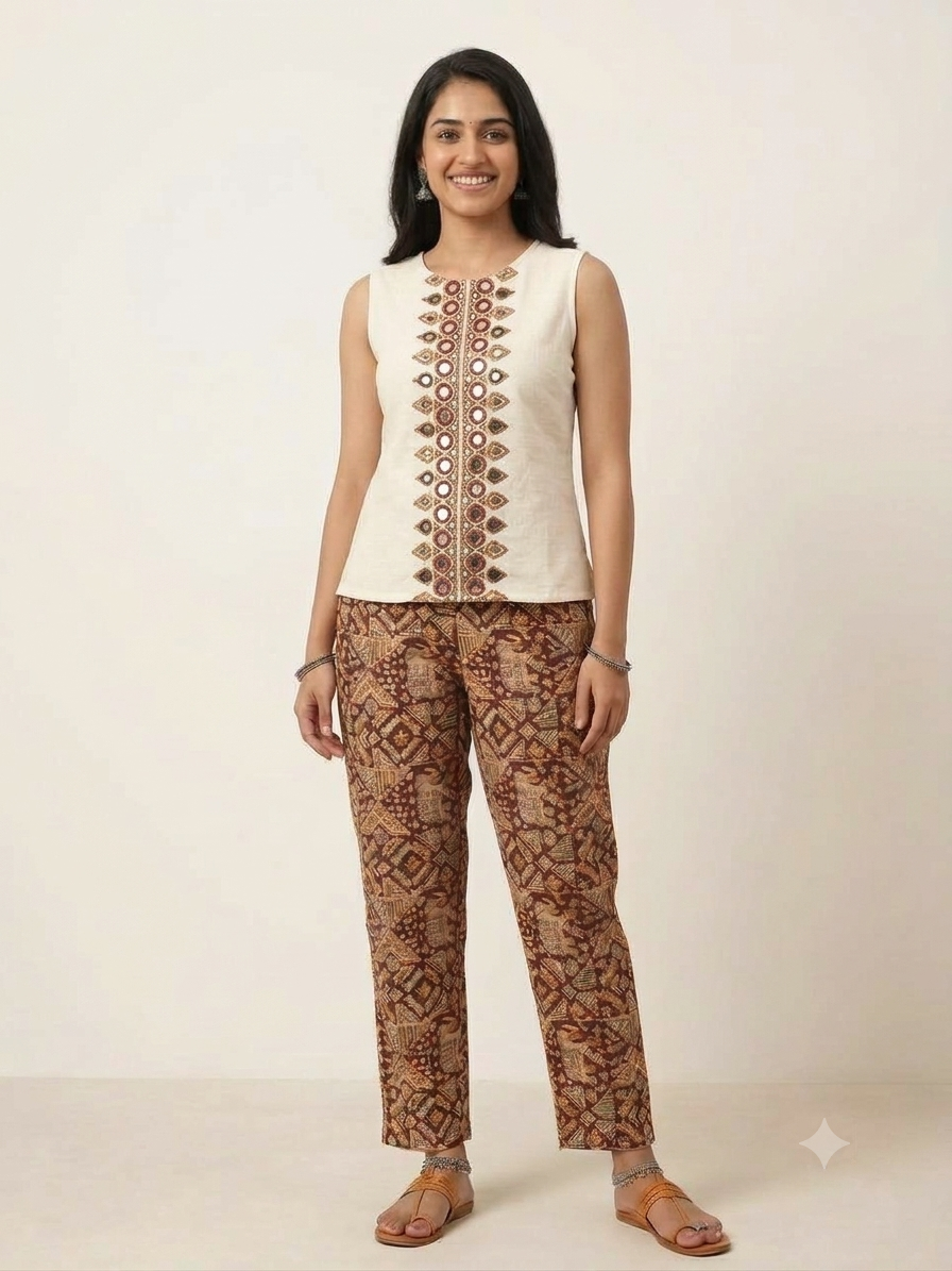 Kalamkari Regular Pant -Maroon with Elepant Design