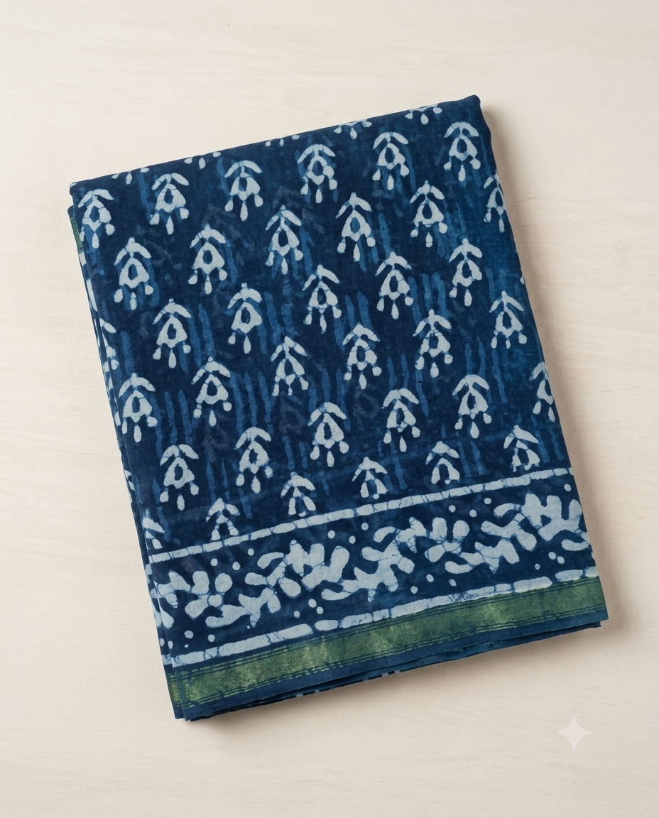 Elegant Mul Mul Zari Floral Printed saree dusty blue with off white