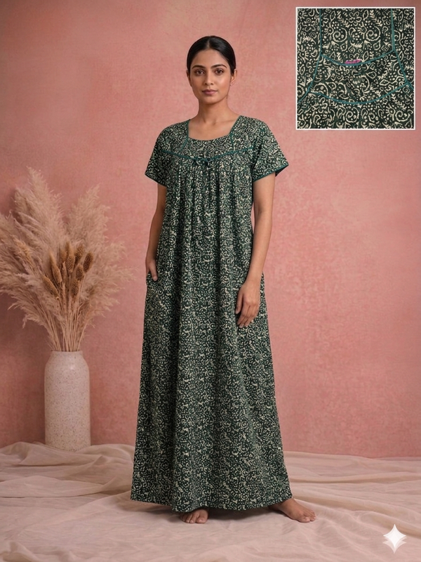 Meenu's Titanic Cotton nighty Bottle green XXL