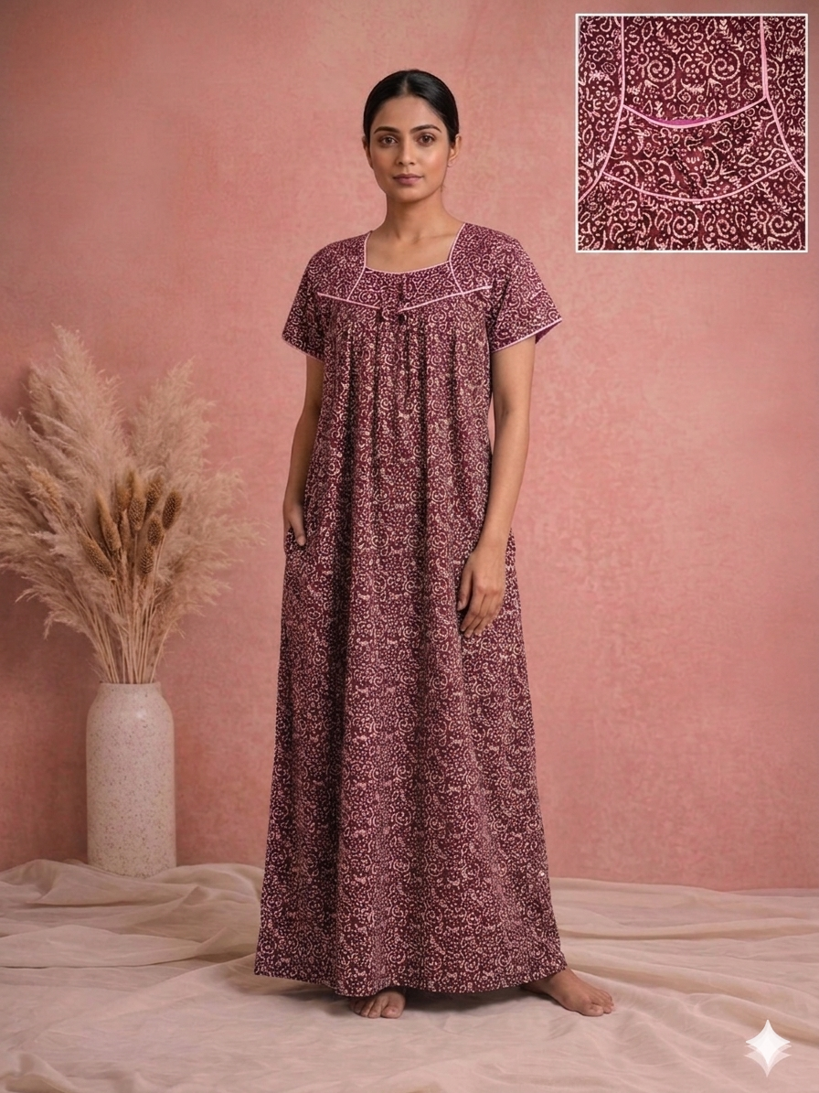 Meenu's Titanic Cotton nighty Wine red XXL