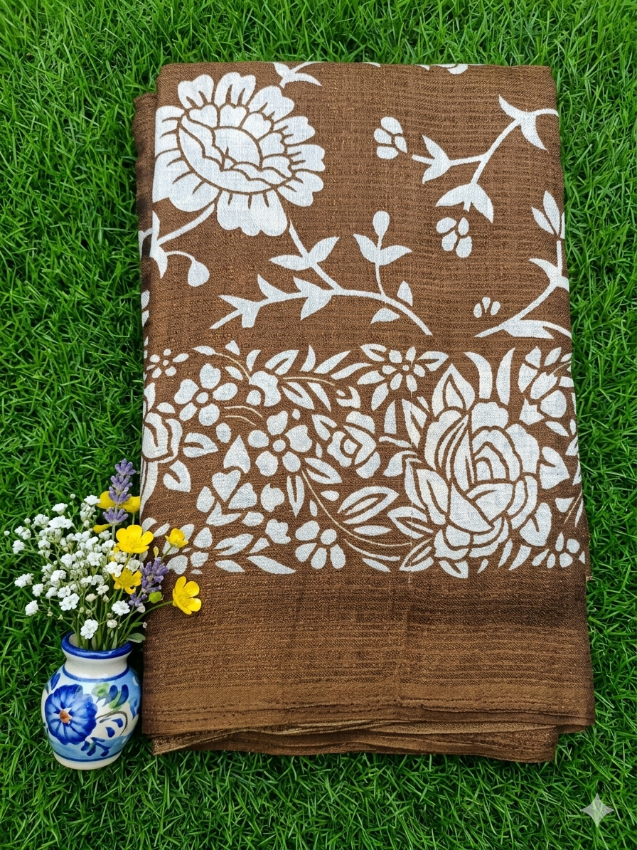 Printed Art silk saree with attached blouse