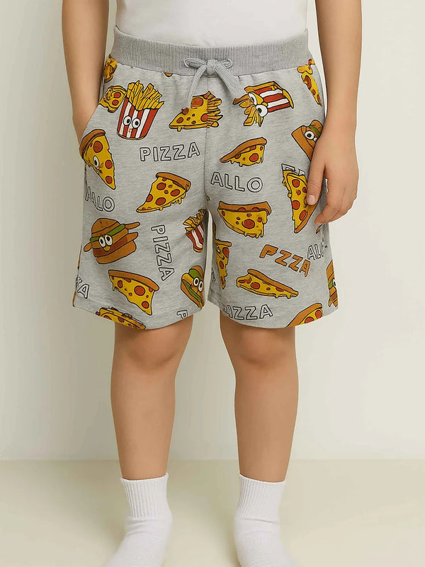Boys French Terry Grey Shorts - Burger Print
