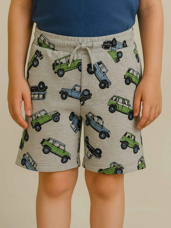 Boys French Terry Grey Shorts - Truck Print